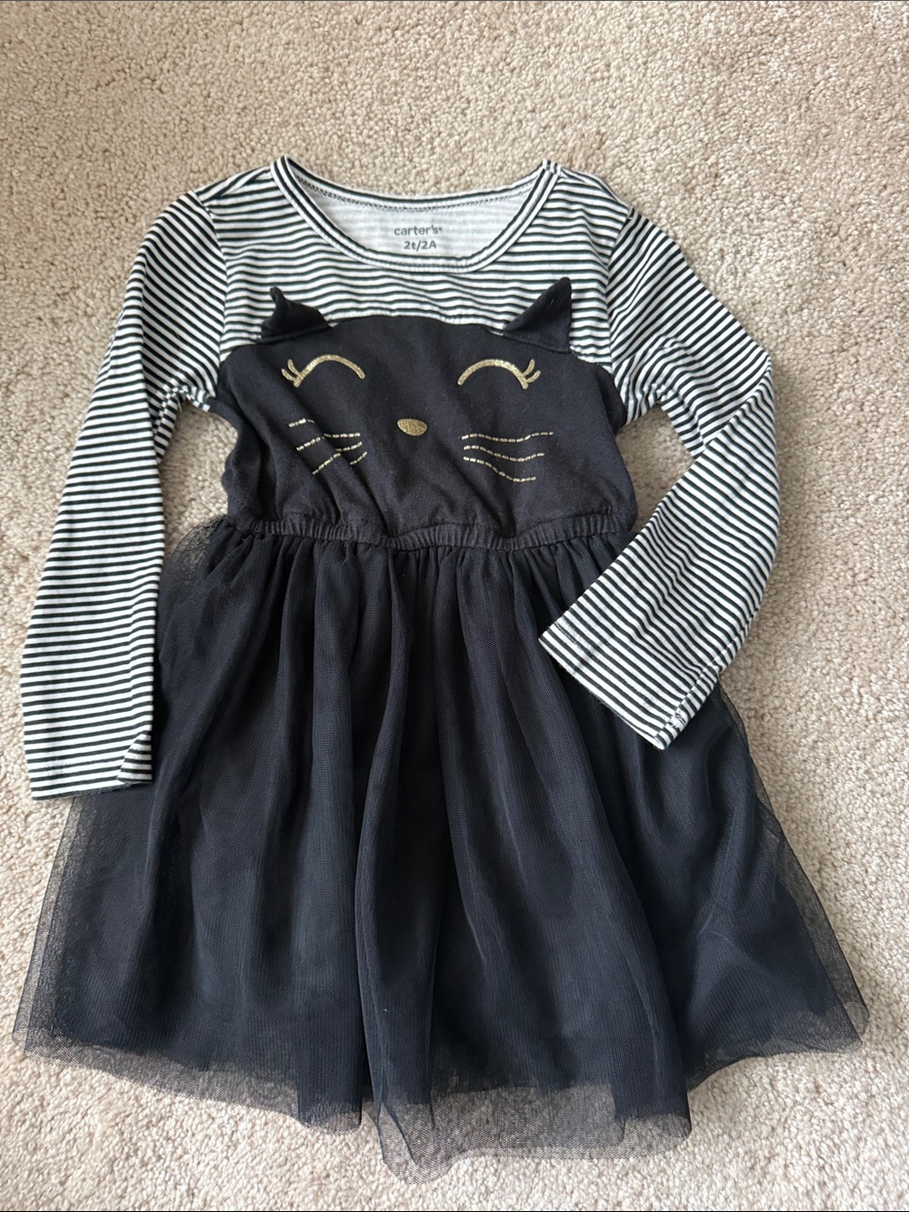 Carter's Black & White Striped Cat Tulle Dress